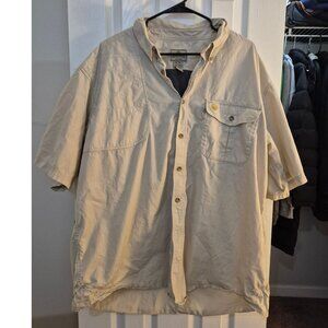 Beretta men's short-sleeve shooting shirt in a beige/tan color.